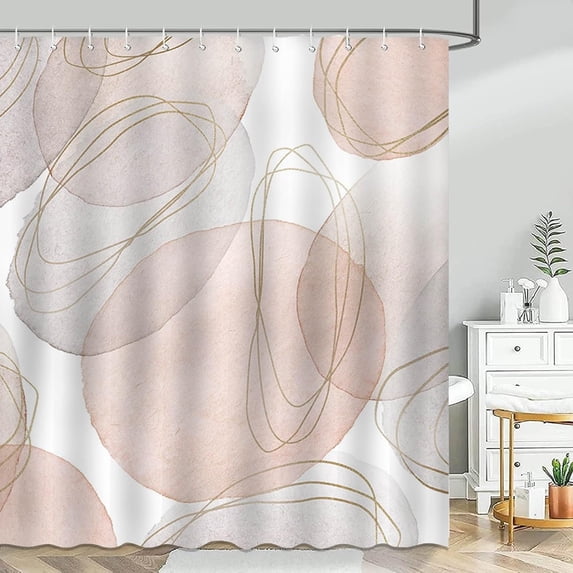 Lindameler Abstract Boho Shower Curtain Mid Century Beige Modern Curtain for Shower Minimalistic Geometric Bathroom Bathtub Curtain with 12 Hooks 72x72 in