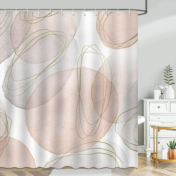 Lindameler Abstract Boho Shower Curtain Mid Century Beige Modern Curtain for Shower Minimalistic Geometric Bathroom Bathtub Curtain with 12 Hooks 72x72 in