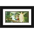 thumbnail image 1 of Lindberg 32x17 Black Ornate Wood Framed with Double Matting Museum Art Print Titled - GUARDIAN ANGEL, 1 of 4