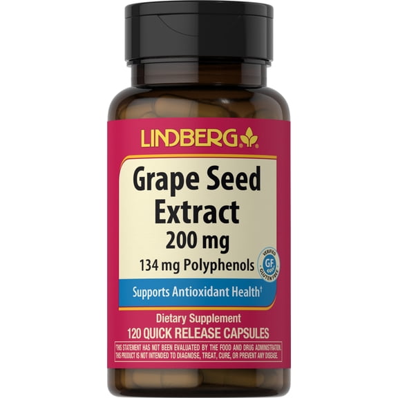 Grape Seed Extract | 200mg | 120 Capsules For Men and Women | 134mg Polyphenols | by Lindberg