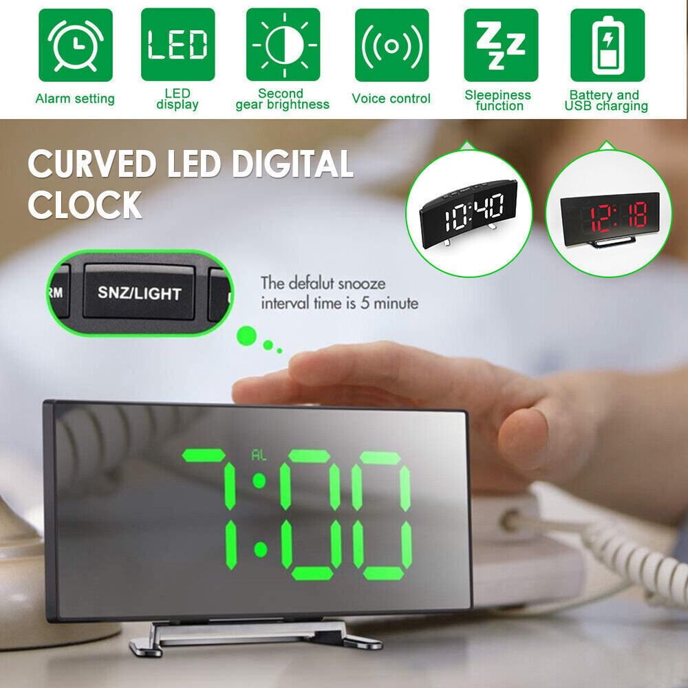 Lindbes Digital Alarm Clock Electronic Voice Control Led Display Temperature Curved Screen 9459