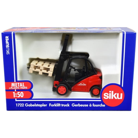 Linde Forklift Truck Red with 2 Pallet Accessories 1/50 Diecast Model by Siku
