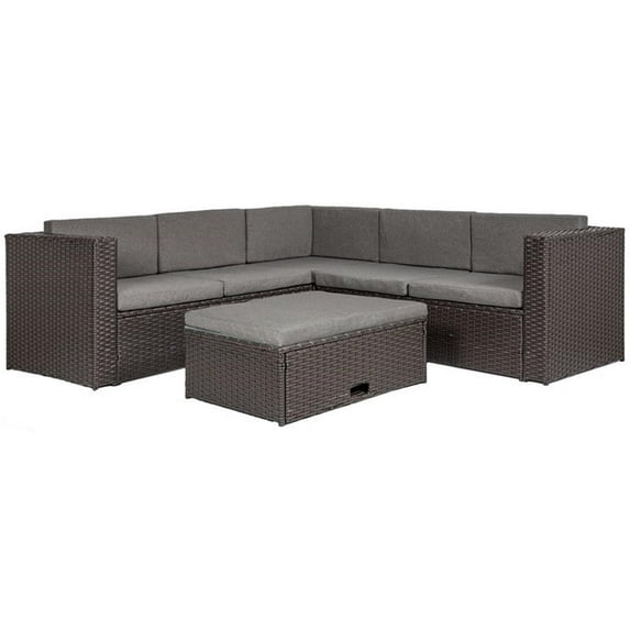 Linden 6-Seat Coffee Modern Wicker Sectional Set with Storage Ottoman