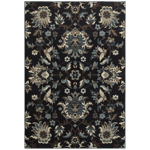 Linden 7811B Navy and Blue Floral Area Rug 1'10"X3'