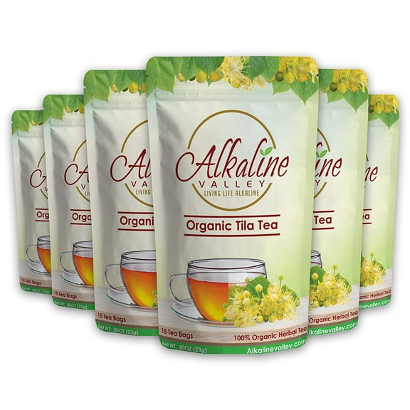 Linden Flower Tea, Tila Tea or Te De Tila -15 Unbleached/Chemical-Free Linden Tea Bags - (Pack of 6) - 100% Organic and Alkaline, Caffeine-Free, No GMO