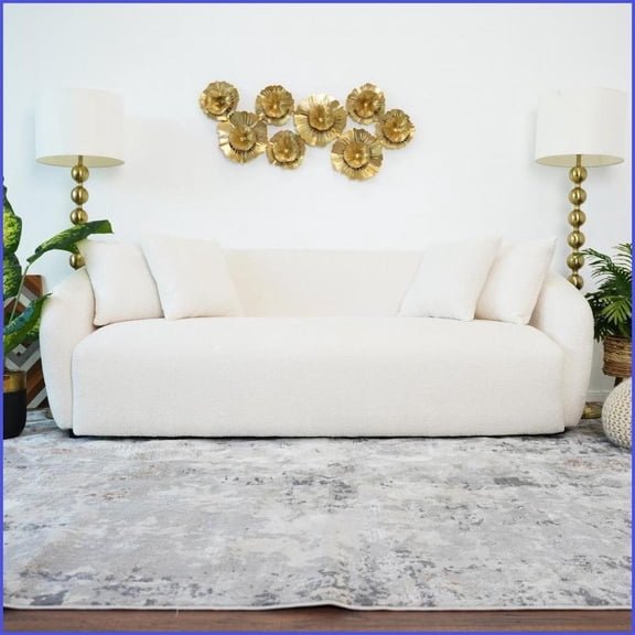 Linden Ivory Boucle Mid-Century Sofa | Solid Wood Frame | Tight Back | Round Arms  84.6W Living Room Couch