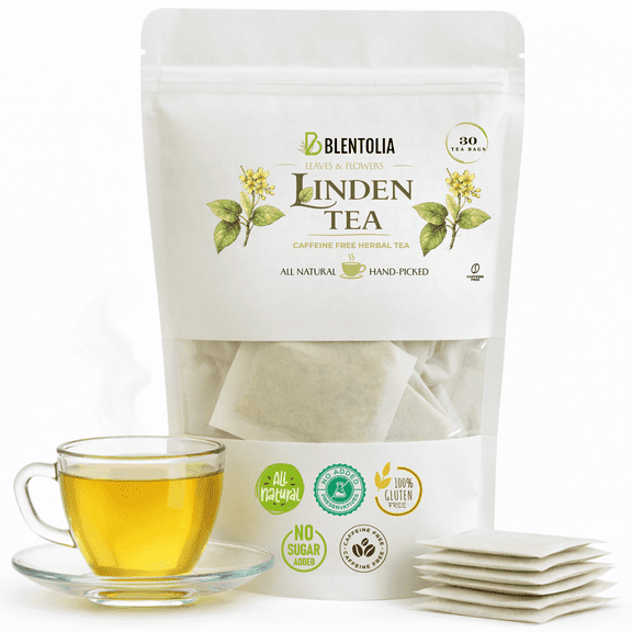 Linden Leaves Herbal Tea 100% Natural Linden Flower & Leaf Caffeine-Free, Soothing & Aromatic 30 Tea Bags