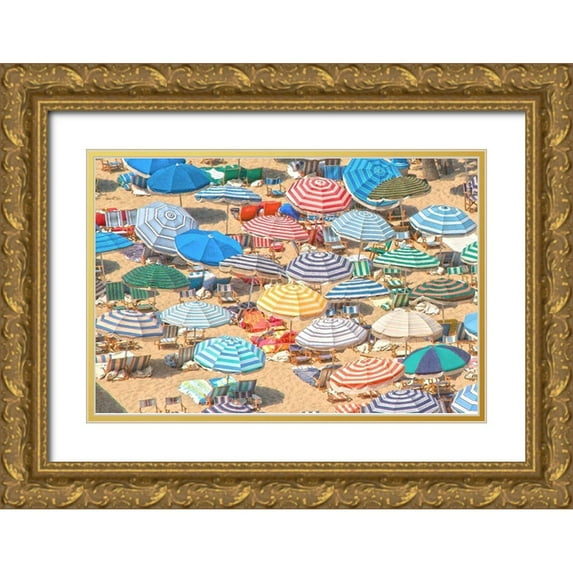 Linden, Sally 24x17 Gold Ornate Wood Framed with Double Matting Museum Art Print Titled - Umbrellas I