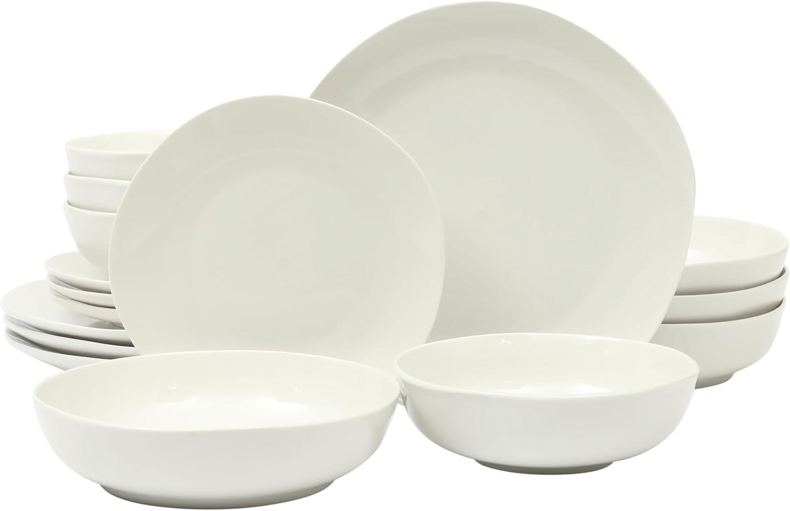 Linendale Zen White Porcelain Round Dinnerware Set, Service for 4