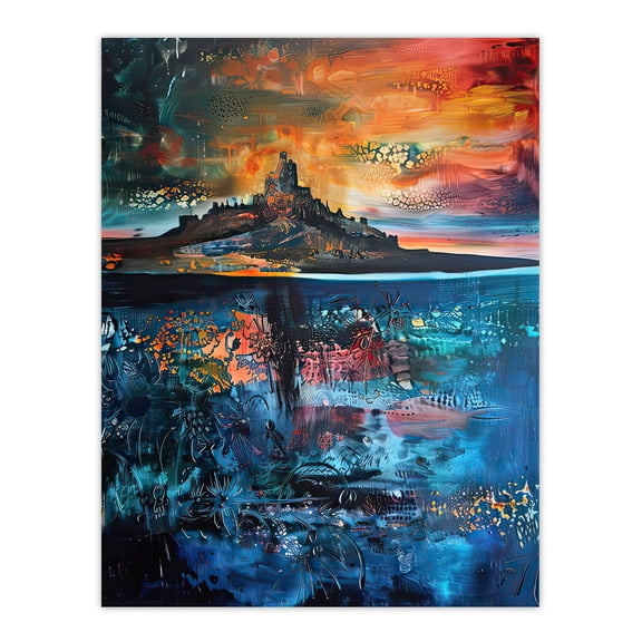 Lindisfarne Castle Holy Island Sunset Abstract Living Room Large Wall Art Poster Print Thick Paper 18X24 Inch