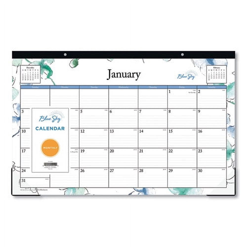 Lindley Desk Pad, Floral Artwork, 17 x 11, White/Blue/Green Sheets, Black Binding, Clear Corners, 12-Month (Jan to Dec): 2026 | Bundle of 2