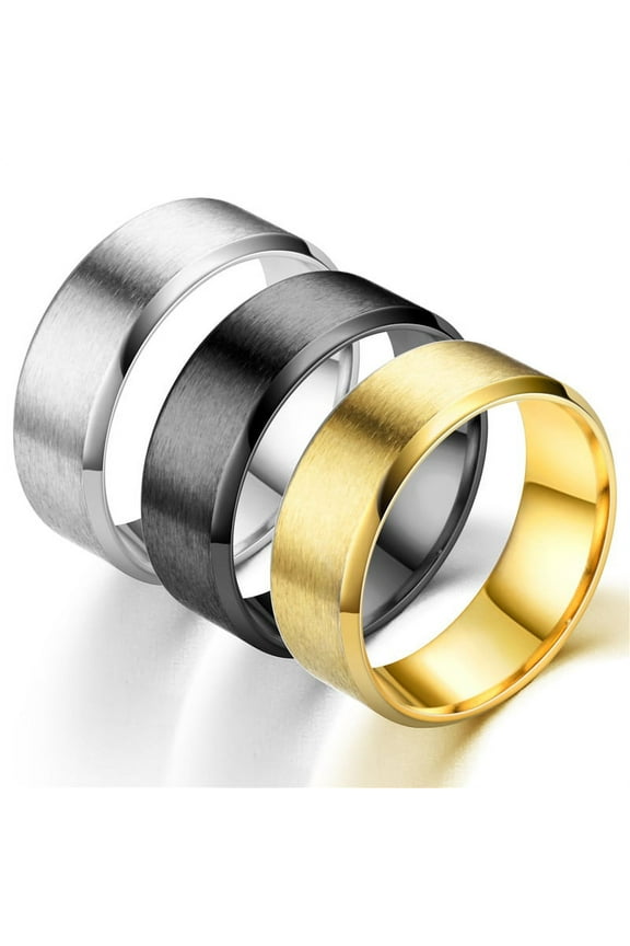 Beveled Matte Stainless Steel Wedding Band Ring,0.3",Silver/Gold/Black