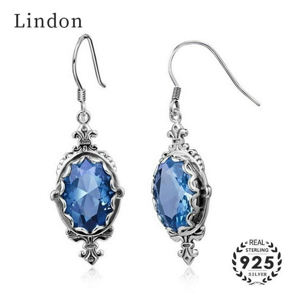 Lindon Fashion Silver 925 Earrings Jewellery with Sapphire Drop Earrings for Women Wedding Party Gifts S
