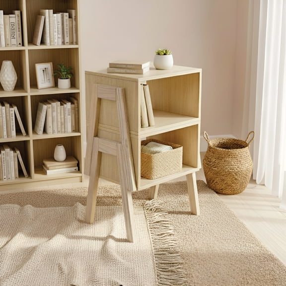 Lindon Stackable End Table Set with Solid Wood Oak Color Legs (Set of 2)