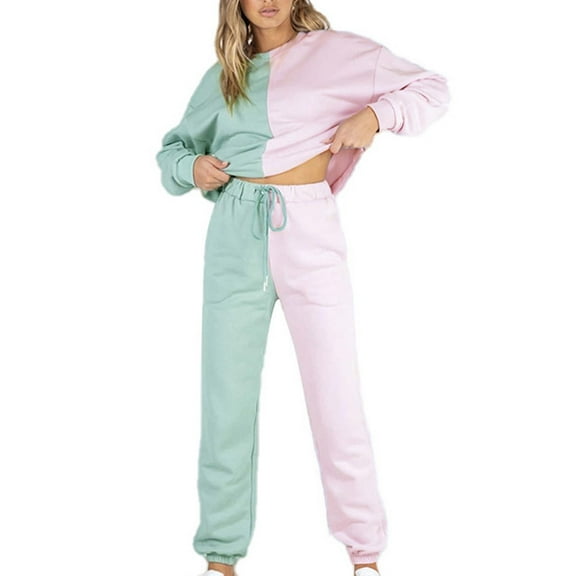 Lindreshi 2 Piece Fall Sets for Women Fall Fashion Women Long Sleeve Round-Neck Blouses Shirts Elastic Waist Tie Pocket Pants