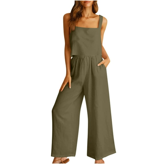 Lindreshi 2 Piece Outfits for Women Summer Women's 2-Piece Casual Suit Linen Shorts Sleeveless Top Vest Sleeveless Crewneck Top/Shirt Suit