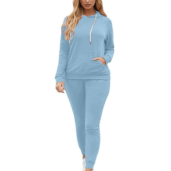 Lindreshi 2 Piece Sweat Suits for Women 2PC Fashion Woman Round Neck Solid Long Sleeve Blouse +Loose Pants Sets