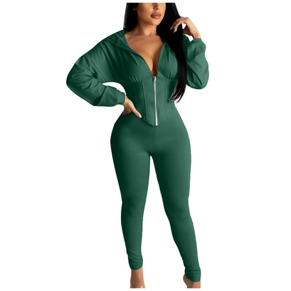 Lindreshi 2 Piece Sweat Suits for Women Fashion Women V-Neck Casual Solid Color Long Sleeve Sweatshirt+ Pant Set
