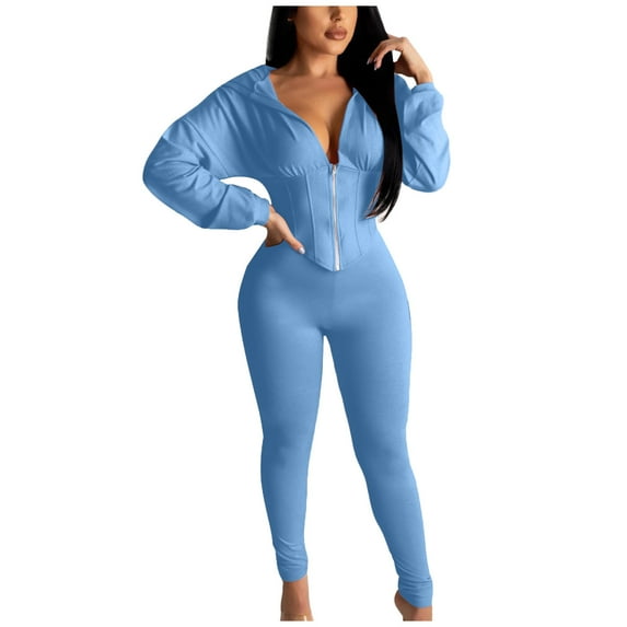 Lindreshi 2 Piece Sweat Suits for Women Fashion Women V-Neck Casual Solid Color Long Sleeve Sweatshirt+ Pant Set
