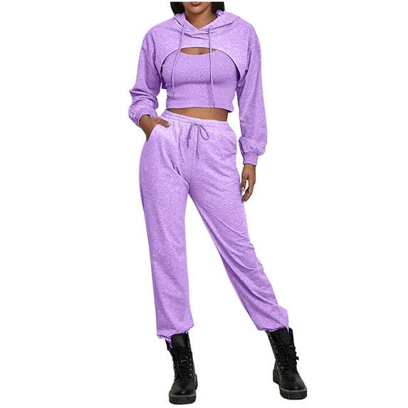 Lindreshi 2 Piece Sweat Suits for Women Women's Color Fashion Hoodie Loose Vest Sweater Pants Sports Jogging Three Piece Suit