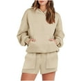thumbnail image 1 of Lindreshi 2 Piece Sweat Suits for Women Women's Fashion Casual Drawstring Hooded Long Sleeve Hoodie Tops Sweatshirt with Pocket and Shorts Suits Set, 1 of 4