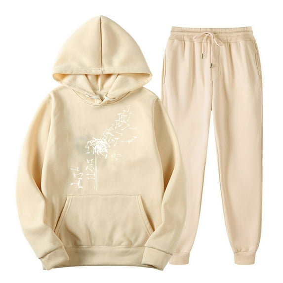 Lindreshi 2 Piece Sweat Suits for Women Women's Fashion Printing Sports Casual Coat Long Pants Hooded Sweater Tops Pants Set Long Sleeve Hooded Set