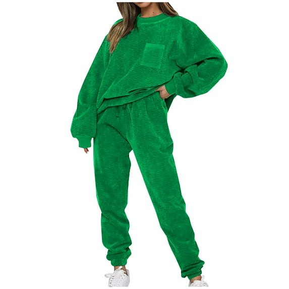 Lindreshi 2 Piece Sweat Suits for Women Women's Set Tracksuit Pullover Solid Round-Neck 2 Piece Sport Hoodless Suit Sets