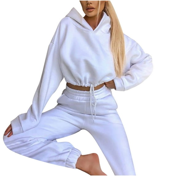 Lindreshi 2 Piece Sweat Suits for Women Women's Solid Hooded Long Sleeved Sweater Casual Two-Piece Long Sleeved Hooded Suit
