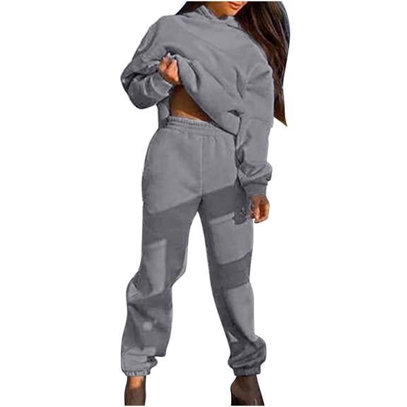Lindreshi 2 Piece Sweat Suits for Women Women's Solid Hooded Pocket Long Sleeve Sweater Casual Two-Piece Long Sleeve Hooded Suit