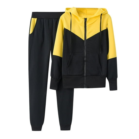 Lindreshi 2pc Outfit Woman Women Solid Color Hooded Sweatshirt and pant Tracksuit Sport Suit