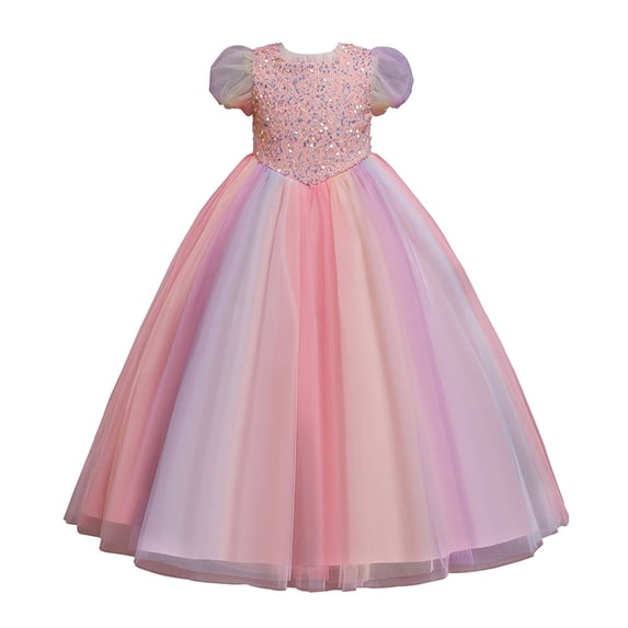 Lindreshi Baby Girl Clothes Children Dress Girl Puff Sleeve Princess Dress Long Sequin Dress Canonicals