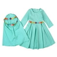 thumbnail image 1 of Lindreshi Baby Girl Clothes Girls Long Sleeve Solid Color Round Neck Dress Lace Turban Two Piece Muslim Children's Clothing, 1 of 9