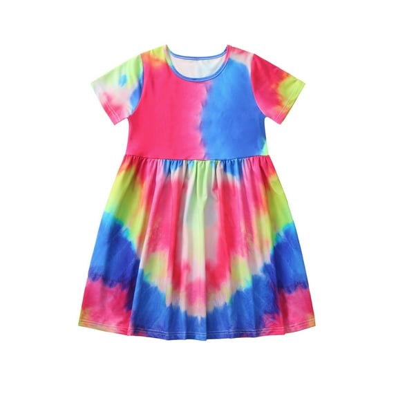 Lindreshi Baby Girl Dresses Toddler Baby Kids Girls Tie Dyed Dress Princess Dresses Casual Clothes