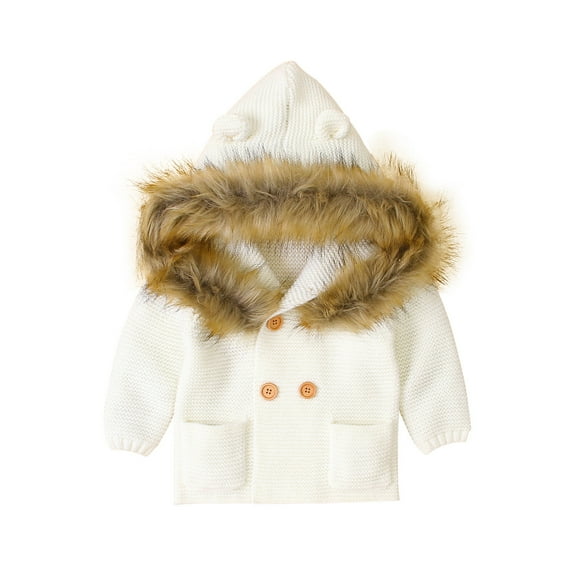 Lindreshi Boys Winter Coat Clearance Toddler Baby Boy Girl Color Sweater Hooded Knit Faux Collar Tops Warm Coat