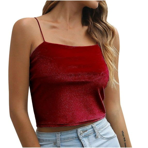 Lindreshi Camisole Tops for Women 2024 Women's Casual Fashion Sleeveless Gold Velvet Sling Solid Color Top Blouse