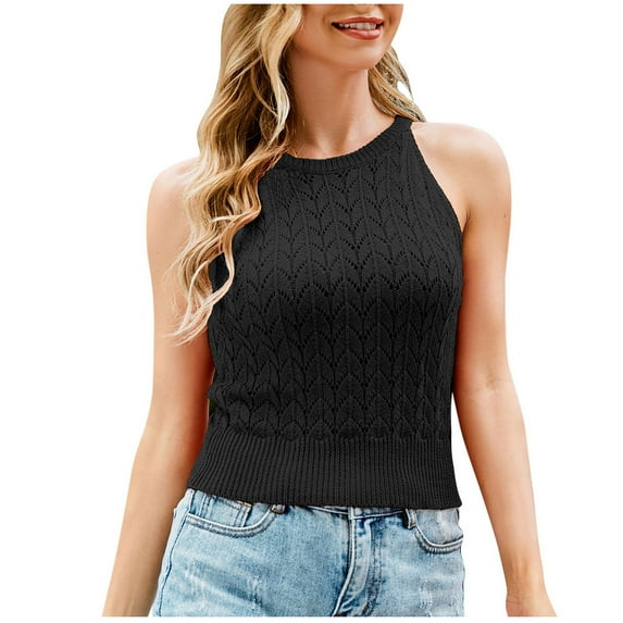 Lindreshi Camisole Tops for Women 2024 Women's Casual Fashion Solid Color Knitting Camisole Round-Neck Tank Tops