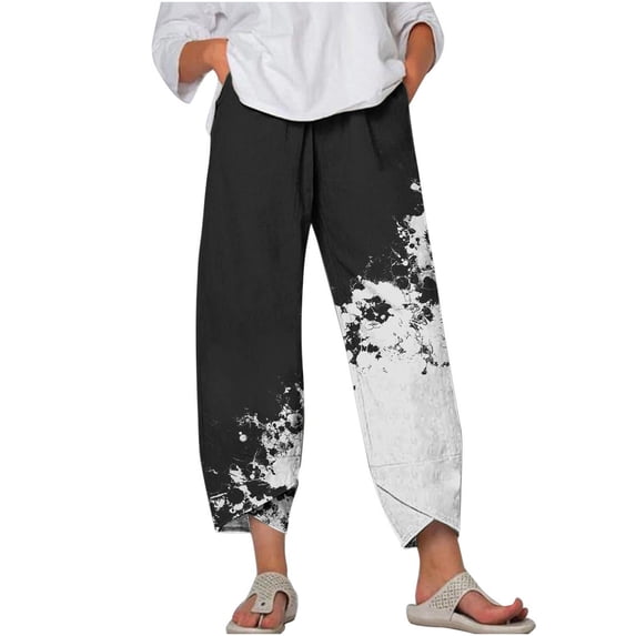 Lindreshi Capri Pants for Women Clearance Women's Casual Pocket Slim High Elastic Waist Print Sports Cotton And Linen Pants