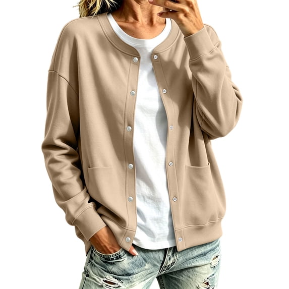 Lindreshi Cardigan Jackets for Womens Button Front Long Sleeve Lightweight Breathable Crew Neck Fashion Open Front Outerwear
