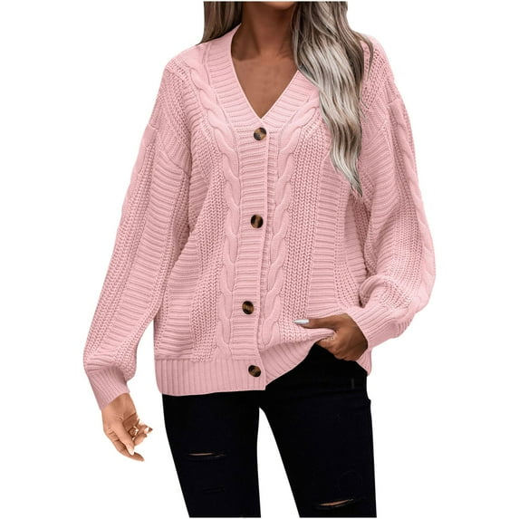 Lindreshi Cardigan Sweaters for Women Fashion Women Winter Solid Color Button Casual Long Sleeve Long Sweater Coat Cardigan Blouse Tops