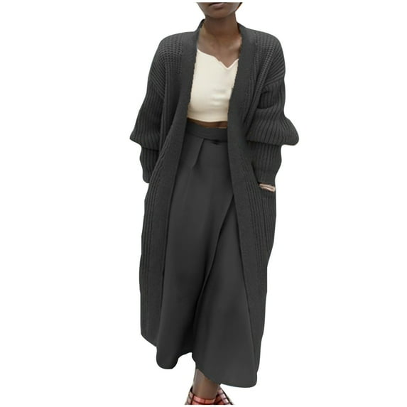 Lindreshi Cardigan Sweaters for Women Lightweight Clearance Women's Fashion Solid Color MIDI Style Knit Cardigan Big Pocket Coat