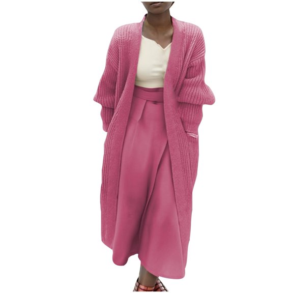 Lindreshi Cardigan Sweaters for Women Lightweight Clearance Women's Fashion Solid Color MIDI Style Knit Cardigan Big Pocket Coat