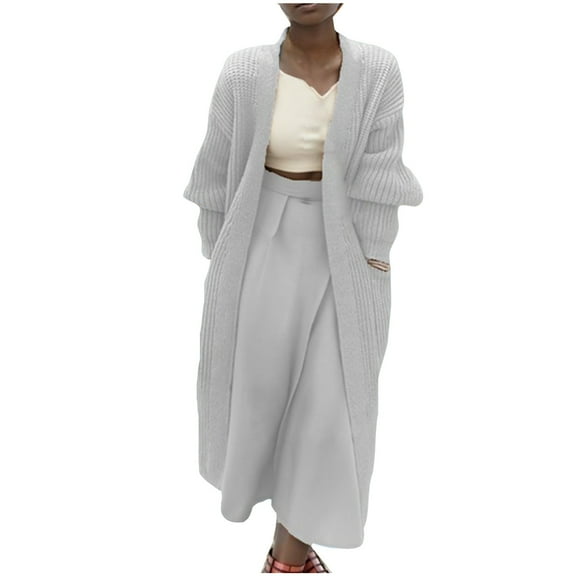 Lindreshi Cardigan Sweaters for Women Lightweight Clearance Women's Fashion Solid Color MIDI Style Knit Cardigan Big Pocket Coat