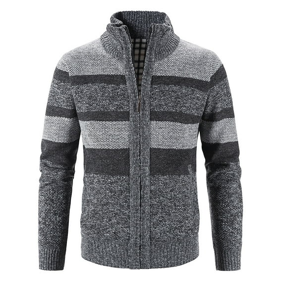 Lindreshi Cardigan Sweaters for Women Plus Size Clearance Mens Zip Up Knitted Cardigan Thick Sweater Stand Collar Fleece Lined Warm