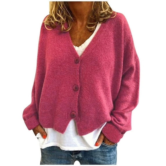 Lindreshi Cardigan Sweaters for Women Plus Size Women's Button Solid Knit Sweater Cardigan Long Sleeved Jacket