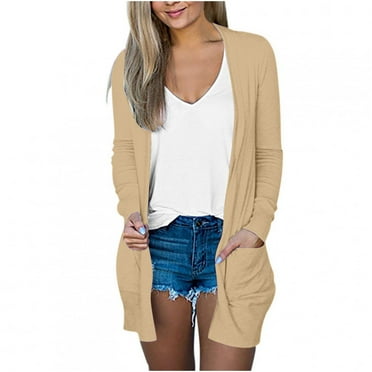 Lindreshi Cardigan Sweaters for Women Plus Size Women's Color Long Sleeve Casual Tops Blouse with Pocket Cardigan
