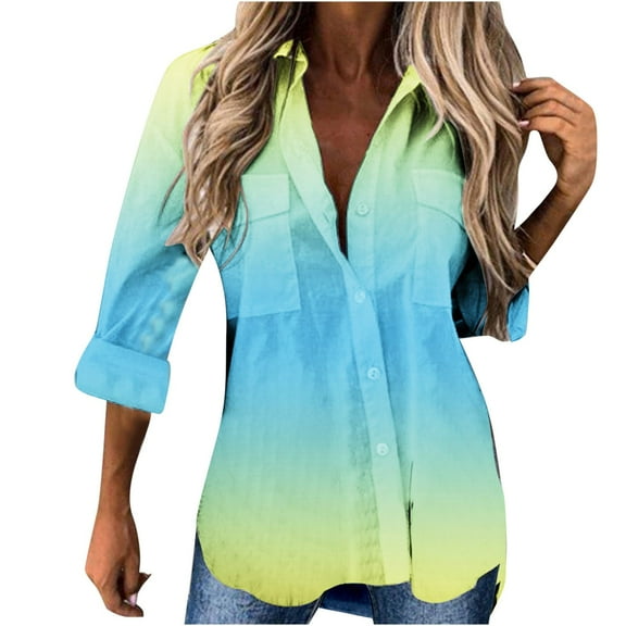 Lindreshi Cardigan Sweaters for Women Women Casual Printed Long Sleeve Turn-down Collar Cardigan Blouse Tops