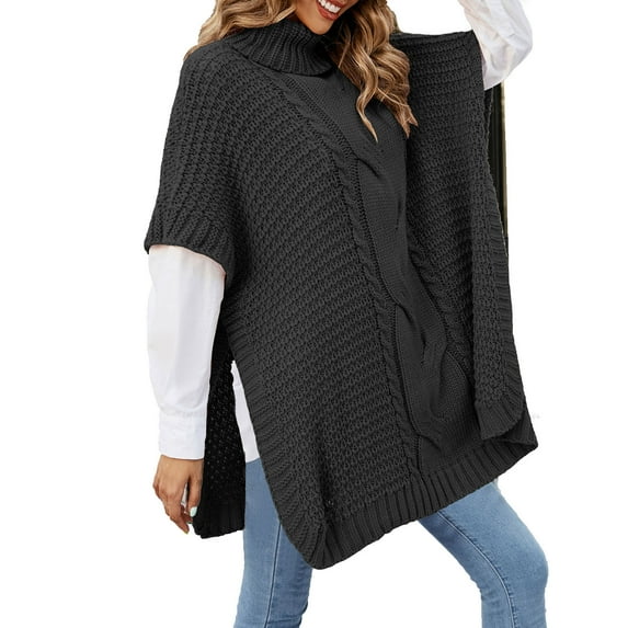 Lindreshi Cardigan Sweaters for Women Women's Autumn and Winter High Neck Dough Shawl Sweater Loose Round Neck Sweater