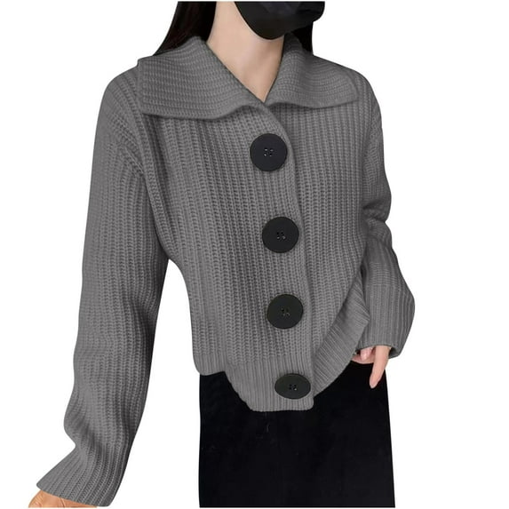 Lindreshi Cardigan Sweaters for Women Women's Lazy Style High Collar French Retro Gentle Style Knitted Cardigan Jacket
