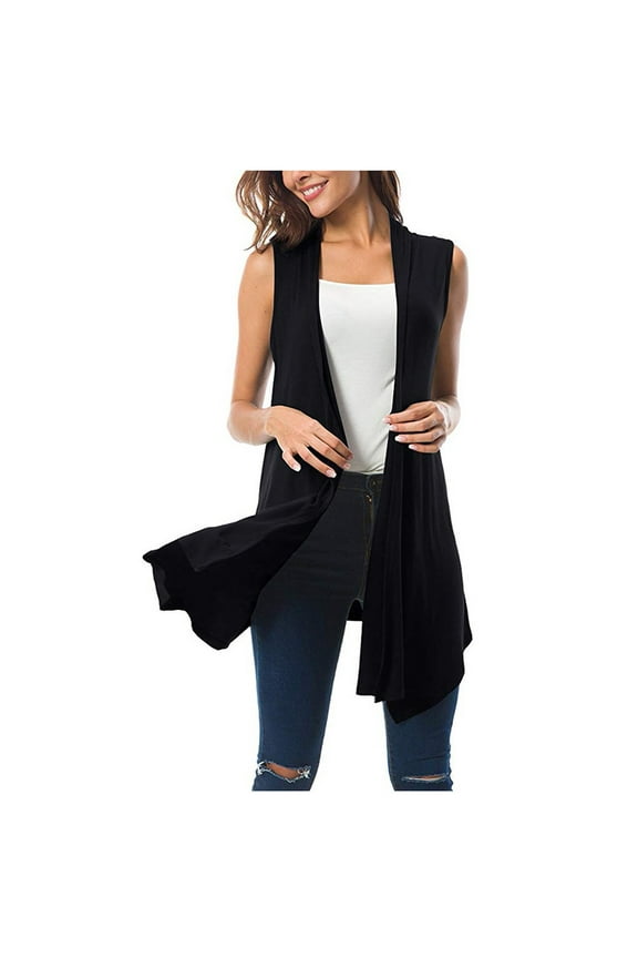 Cardigan Sweaters for Women Women's Sleeveless Draped Open Front Cardigan Vest Asymmetric Hem Blouse Tops