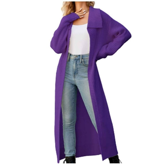 Lindreshi Cardigan Sweaters for Women Women's Winter Casual Solid Lapel Cardigan Knitted Long Sleeve Top Sweater Coat